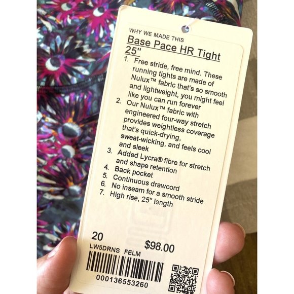 Lululemon Base Pace HR High Rise Tight 25" PLUS Size 20 Pant Floral NWT … - Picture 7 of 9